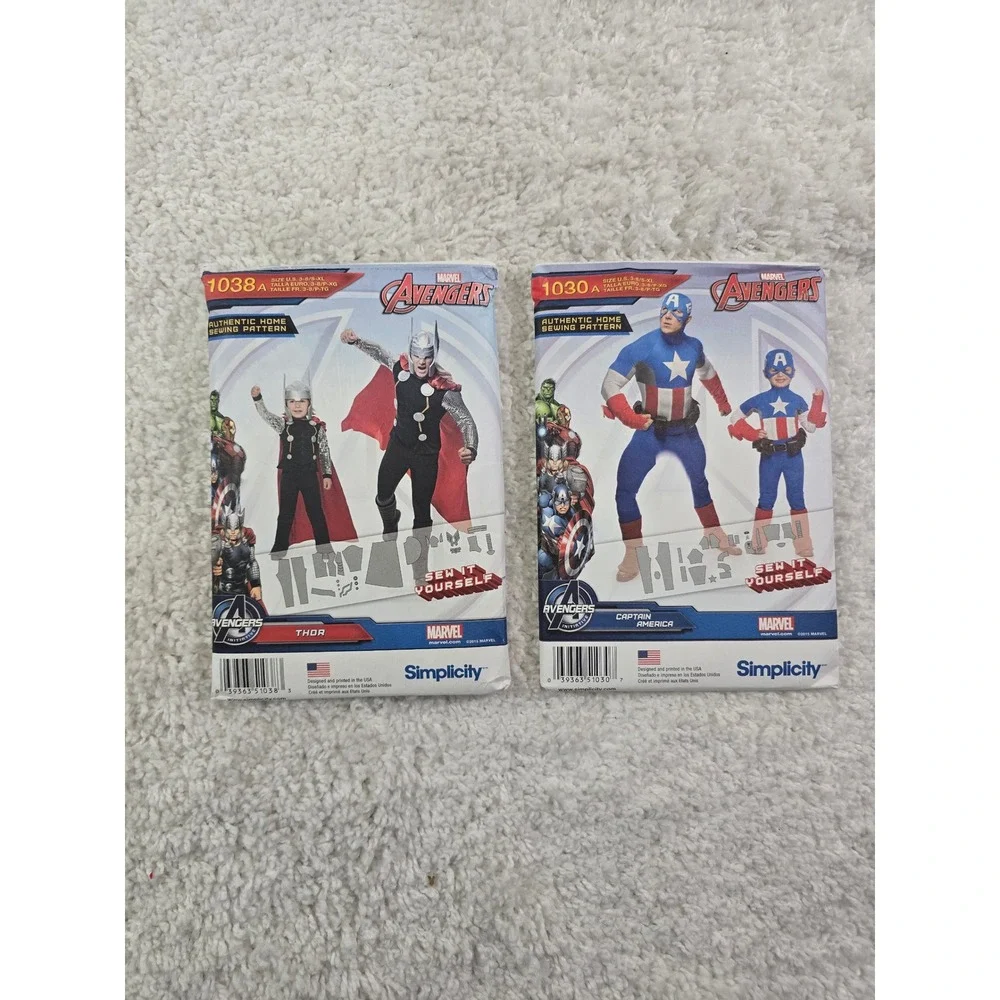 Simplicity Marvel Avengers Thor 1038 Captain America 1030 Sewing Patterns Lot